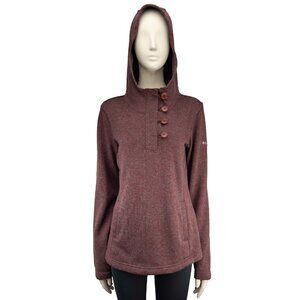 COLUMBIA Fleece Hoodie Kangaroo Pocket Sweater 4 Loop Button Burgundy Gorpcore M